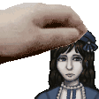 a pixel art of a person petting a woman 's head .