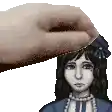 a pixel art of a person petting a woman 's head .