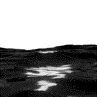 a black and white drawing of a sunset over the ocean .