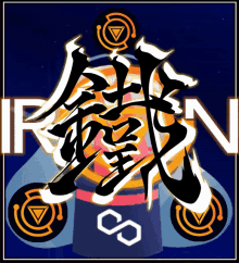 a blue background with chinese writing and the word iron on it