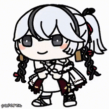 a cartoon drawing of a girl with white hair and braids