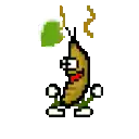 a pixel art drawing of a banana with a beard and glasses