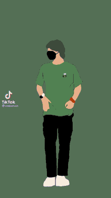 a drawing of a man wearing a mask and a black shirt dancing .