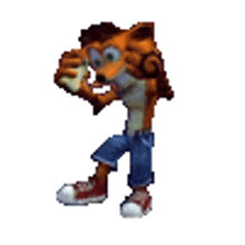 crash bandicoot from crash bandicoot is standing on a white background .