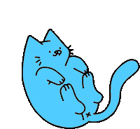 a drawing of a blue cat with the words " lakai x leon "