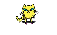 a cartoon cat on a skateboard giving a thumbs up with the words new learn below it
