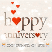 a happy anniversary congratulations card with hearts
