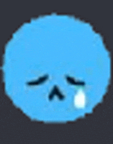 a pixel art of a blue smiley face with a tear coming out of its eye .