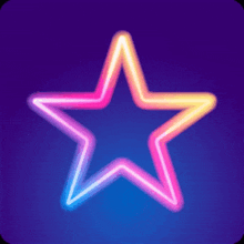 a neon star is glowing in the dark on a blue background