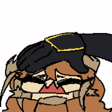 a pixel art of a cartoon character with a hat on