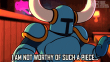 a cartoon of a knight with horns says i am not worthy of such a piece