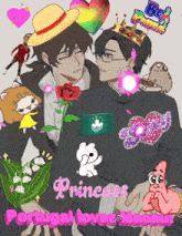 a collage of cartoon characters with the words princess portugal loves macau on the bottom