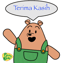 a cartoon bear with a speech bubble that says " terima kasih "