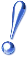 a blue exclamation point with a drop of water behind it