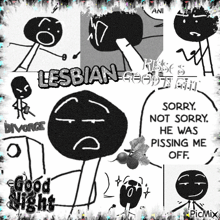 a collage of stick figures with the words lesbian good night on the bottom