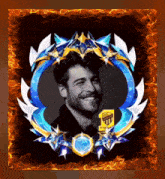 a picture of a smiling man in a frame with a badge that says ' atletico madrid '