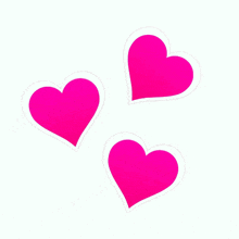 three pink hearts on a white background with a white outline