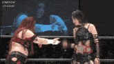 two women in a wrestling ring with the word stardom on the bottom right
