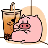 a cartoon pig drinking from a cup that says heyte on it