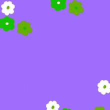 a purple background with green and white flowers and arabic writing on it