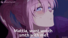 a crunchyroll advertisement with a girl with pink hair