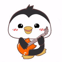 cute penguin playing guitar enjoying fun
