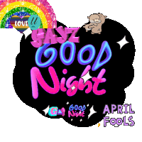 a good night sticker with a rainbow and a teddy bear