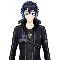 a pixel art of a boy wearing headphones and a shirt that says " eat sleep go "