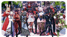 a group of people are posing for a picture and one of them is wearing a red coat