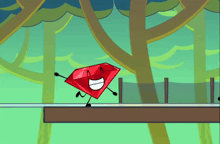 a cartoon drawing of a red diamond smiling