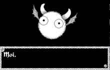 a pixel art drawing of a monster with horns and wings and the words " moi " below it