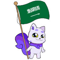 a cartoon cat is holding a green and white flag
