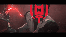 a cartoon character with a red m on his head