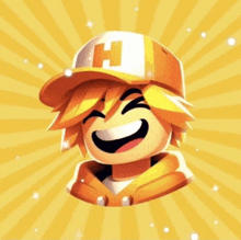 a cartoon character is wearing a baseball cap with the letter h on it .