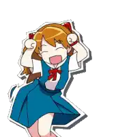 a cartoon girl in a blue dress is covering her ears