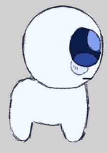 a white cartoon character with a blue eye
