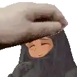 a pixel art of a person 's head being touched by a hand .