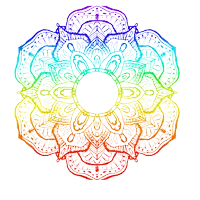 a drawing of a rainbow colored flower with a circle in the center