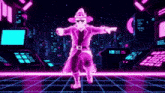 a man in a cowboy hat and sunglasses is dancing in front of a city .
