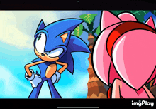 a cartoon of sonic and amy looking at each other with imgplay at the bottom