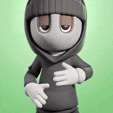 a cartoon character with a mask on his face and a hood