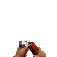 a pixel art of a person holding a dynamite stick and a lighter