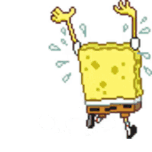 a pixel art illustration of spongebob squarepants crying with his mouth open .