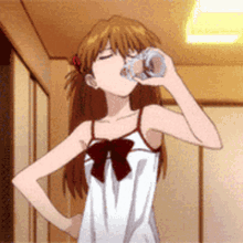 Asuka Evangelion GIF - Asuka Evangelion Drink Water GIFs