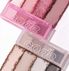two palettes of code mini eye palettes are stacked on top of each other