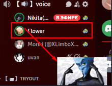a screenshot of a discord app with a red arrow pointing to the name flower