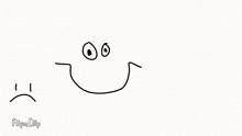 a black and white drawing of a cartoon character 's face with a smile on it .