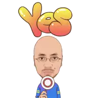 a cartoon of a man holding a yes sign
