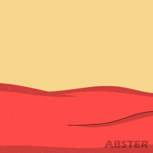 a green and white penguin peeking over a red blanket with abster written on the bottom