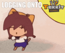 a cartoon of a girl with cat ears and the words logging onto tekken classic